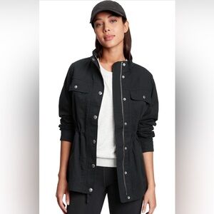 Gap Women's True Black Utility Jacket XS Drawstring Waist Snap Buttons Full Zip